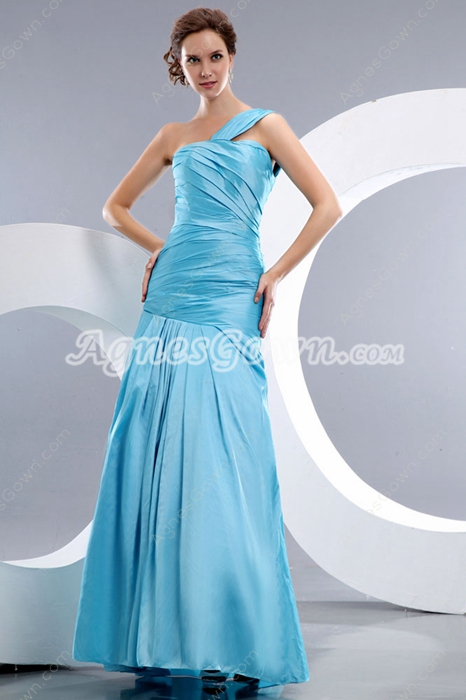 Modest One Straps Sheath Full Length Blue Prom Dress 
