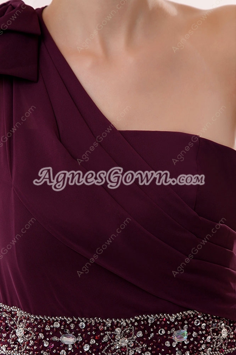 Noble One Shoulder Sheath Grape Chiffon Bridesmaid Dress  