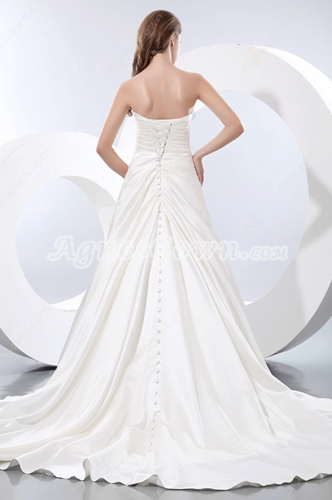 Classical Strapless A-line Satin Wedding Dress With Buttons  