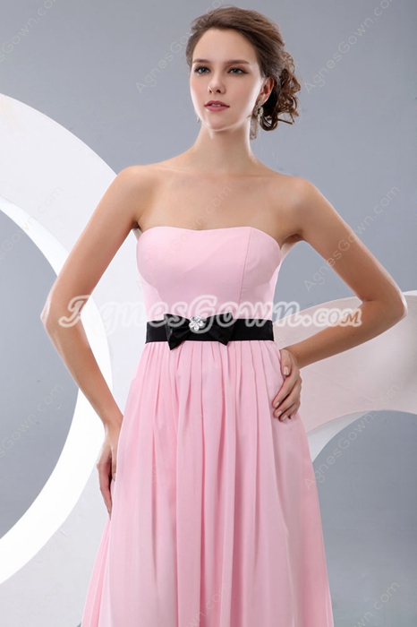 Noble Strapless A-line Pink Chiffon Bridesmaid Dress With Black Belt 