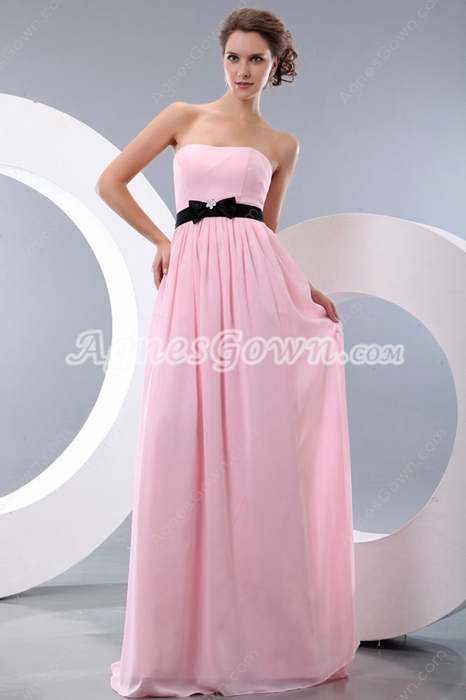 Noble Strapless A-line Pink Chiffon Bridesmaid Dress With Black Belt 