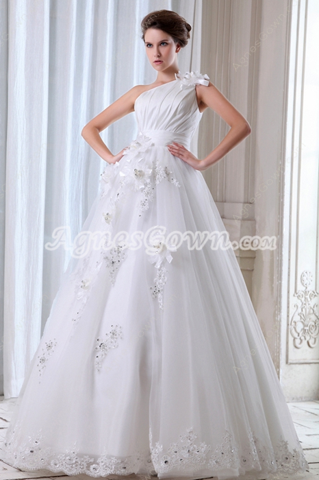 Beautiful One Shoulder Jeweled Princess Bridal Dress 