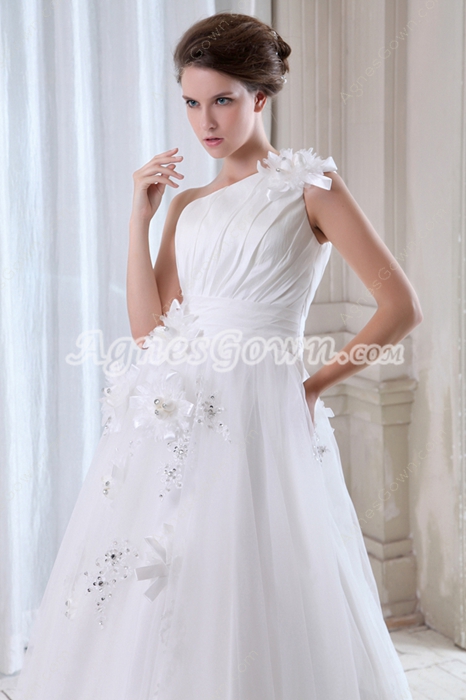 Beautiful One Shoulder Jeweled Princess Bridal Dress 