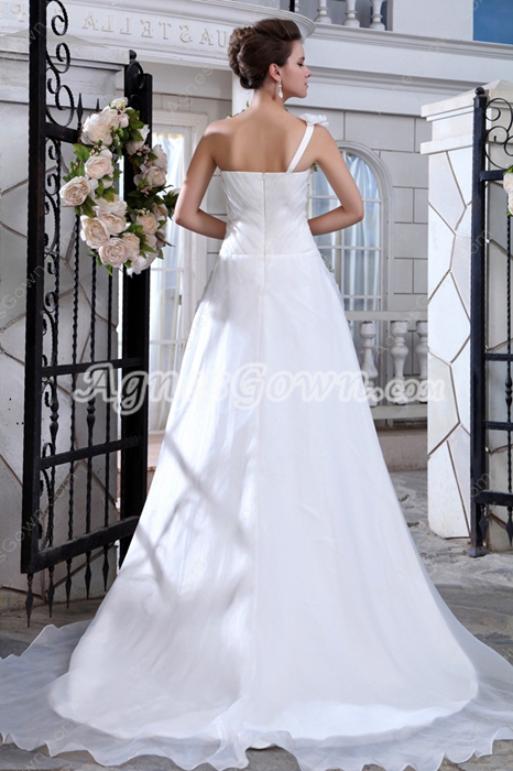 Single Straps Organza A-line Wedding Dress With Handmade Flowers 