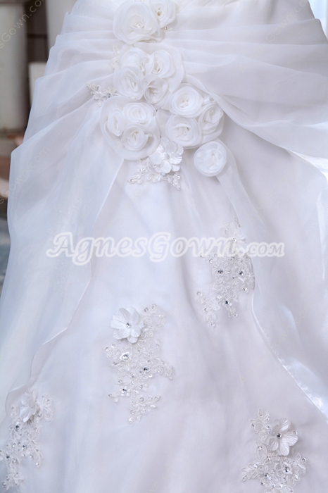 Single Straps Organza A-line Wedding Dress With Handmade Flowers 