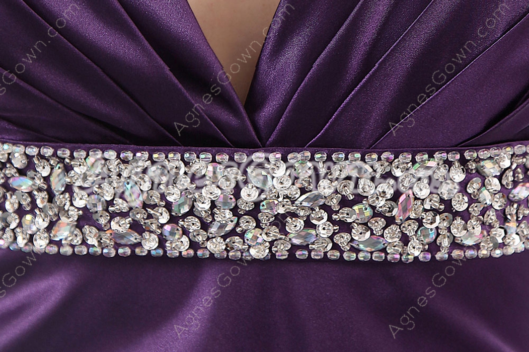 Sexy Straps Purple Satin Cocktail Dress High Slit 