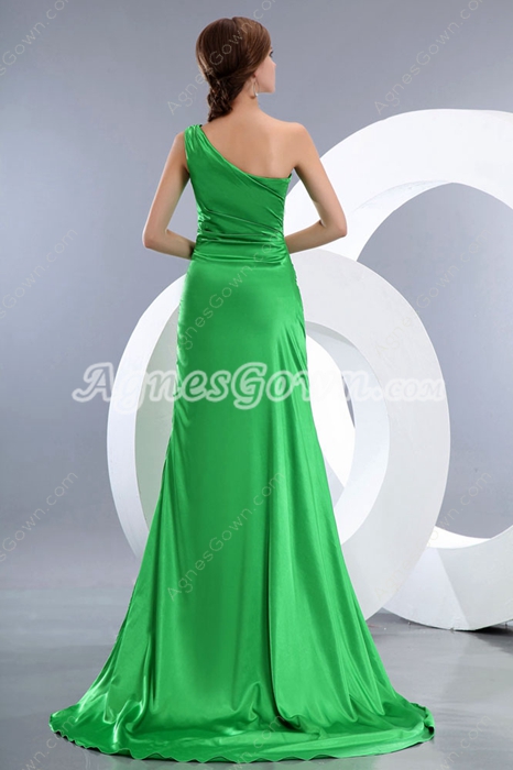 Elastic Satin Green Formal Evening Dress 