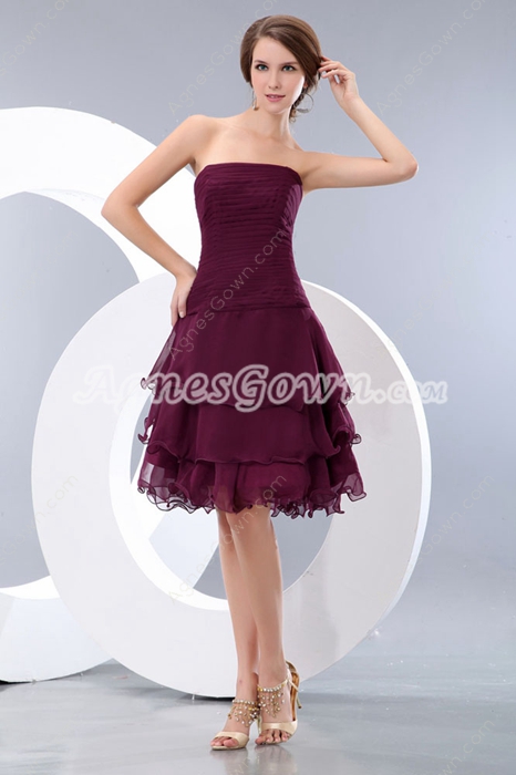 Puffy Knee Length Grape Colored Damas Dress 