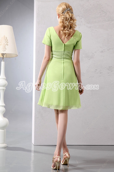Short Sleeves Knee Length Lime Green Wedding Guest Dress