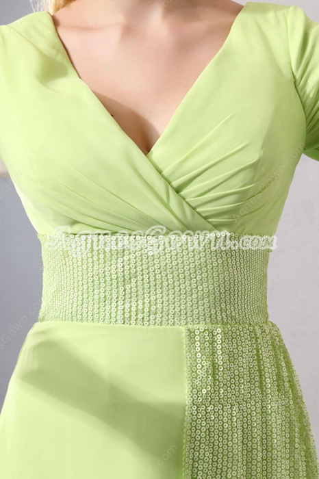 Short Sleeves Knee Length Lime Green Wedding Guest Dress