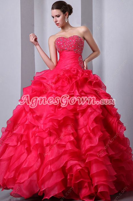 Cute Sweetheart Ball Gown Hot Pink Quinceanera Dress With Beads 