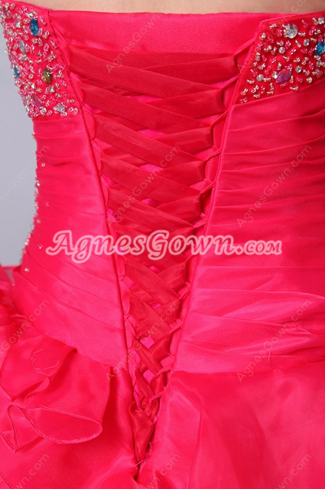 Cute Sweetheart Ball Gown Hot Pink Quinceanera Dress With Beads 