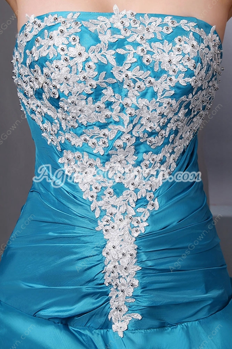 Dropped Waist Blue Quinceanera Dress 