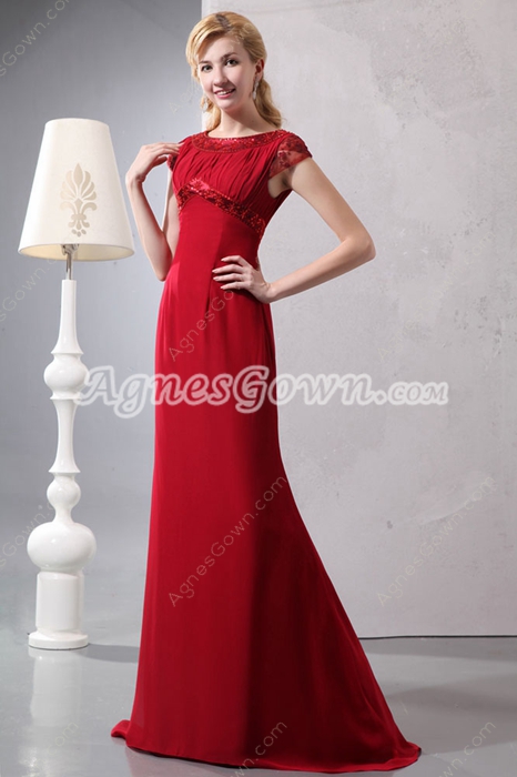 Short Sleeves A-line Red Mother Of The Bride Dress 