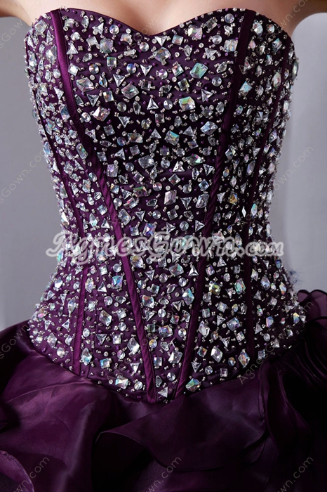 Amazing Multi Layered Grape Quincenera Dress With Rhinestones 