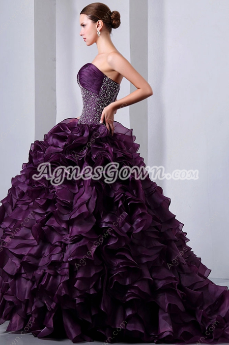 Retro Organza Multi Ruffled Grape Color Vestidos de Quinceanera Dress