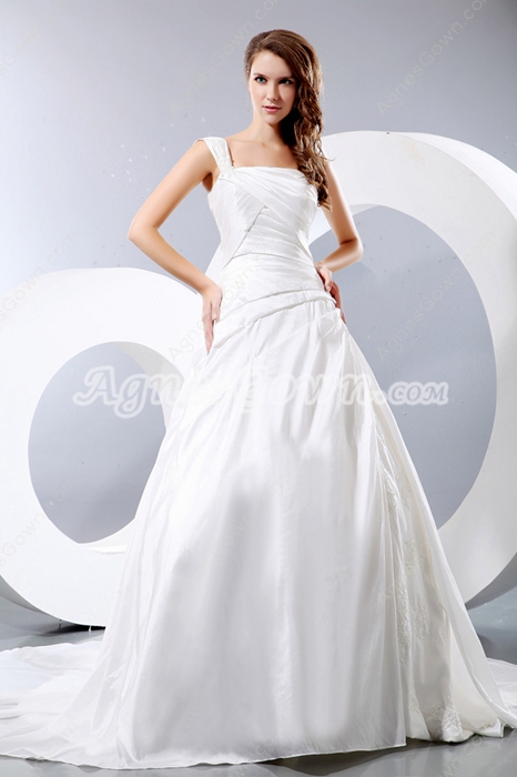 Affordable One Straps Ivory Taffeta Wedding Dress 