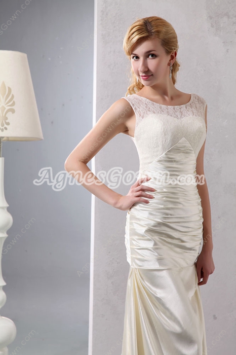 Elegance Scoop Neckline Ivory Satin Beach Wedding Dress 