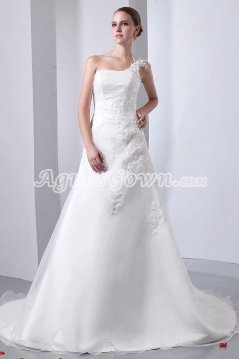 Exquisite One Shoulder Ivory Wedding Dress 