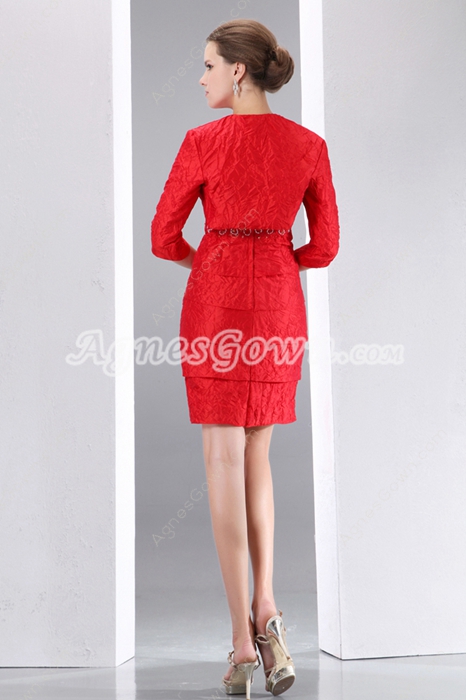 Red Crinkled Mother Of The Groom Dress With Jacket 