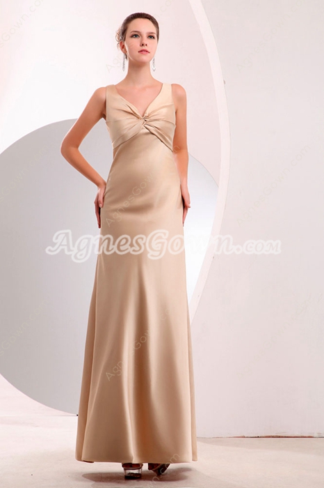 Modest V-neckline Ankle Length Champagne Homecoming Dress 