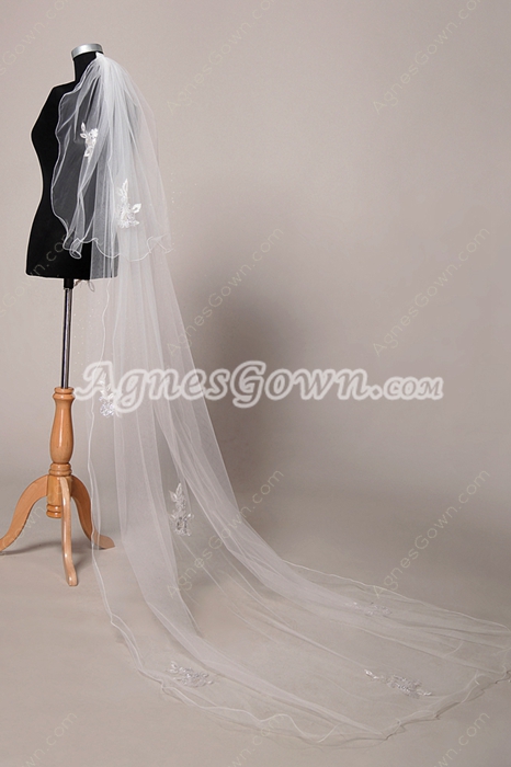 Stunning 2 Layers Wedding Veil With Lace Appliques 