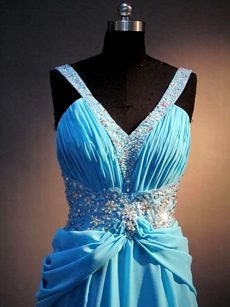Terrific Turquoise Chiffon A-line Celebrity Dresses 