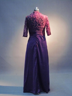 Modest Grape Mother Of The Bride Dresses With 1/2 Lace Sleeves