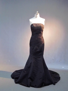 Simple Strapless Black Mermaid Prom Dress with Train