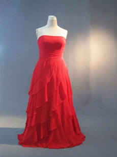 Beautiful Red Chiffon Strapless Plus Size Evening Dresses