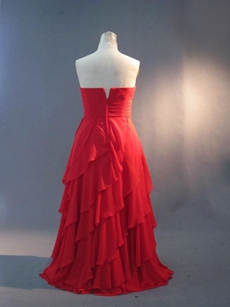 Beautiful Red Chiffon Strapless Plus Size Evening Dresses