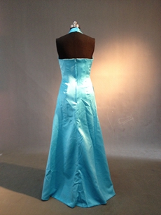 Simple Blue Halter Full Length Evening Dresses With Ruched Bodice 