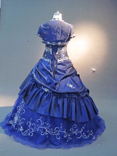 Perfect Navy Embroidery Quinceanera Ball Gown with Jacket
