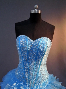 Haute Beaded Blue Drop Waist 2016 Quinceanera Dress with Ruffles
