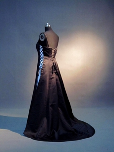 Simple Strapless Black & Blue Satin A-line Bridesmaid Dresses