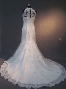 Glamorous High Collar Sleeveless Trumpet Lace Wedding Dresses 