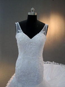 Magnificent V-Neckline Lace Mermaid Wedding Dresses with Cathedral Train 
