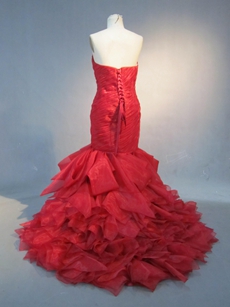 Elegan Dark Red Organza Mermaid Wedding Gowns