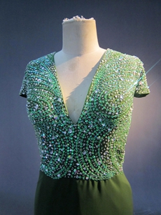 Perfect Heavy Beaded Green V-Neckline Mother Of The Bride Dresses