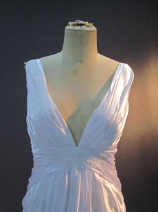 Simple Deep V-Neckline White Satin Plus Size Wedding Dresses 