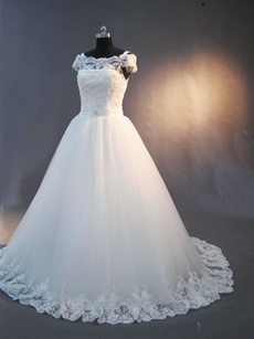 Pretty Off Shoulder Lace Short Sleeves Princess Wedding Dresses