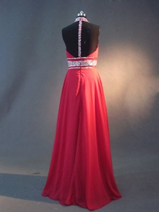 Unique Red Chiffon Long Evening Dresses With T Back