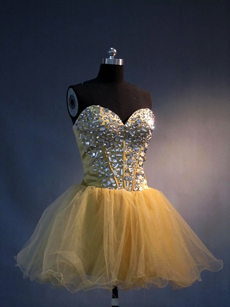 Cute Sweetheart Puffy Gold Cocktail Party Dresses