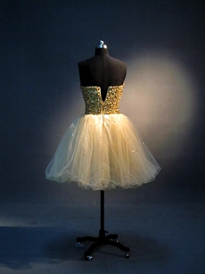 Sparkled Gold Tulle Sweetheart Puffy Sweet 16 Dresses 