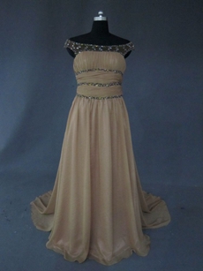 Charming Brown Off Shoulder Chiffon Prom Dresses for Mother of Bride 