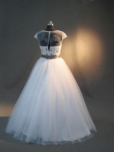 Modest Illusion Princess Quinceanera Dresses with Cap Sleeves