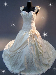 Luxury Satin Floral Princess Wedding Dresses With Lace Appliques 