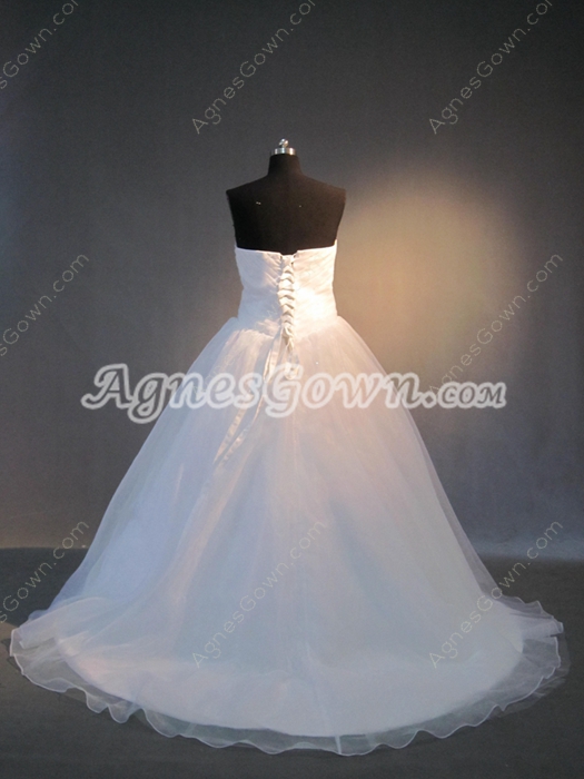 Simple Beaded White Organza Ball Gown Quinceanera Dresses Corset Back 
