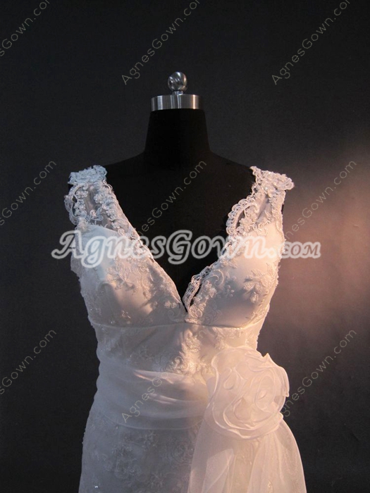 Cute Deep V-Neckline Beach Lace Short Wedding Dress