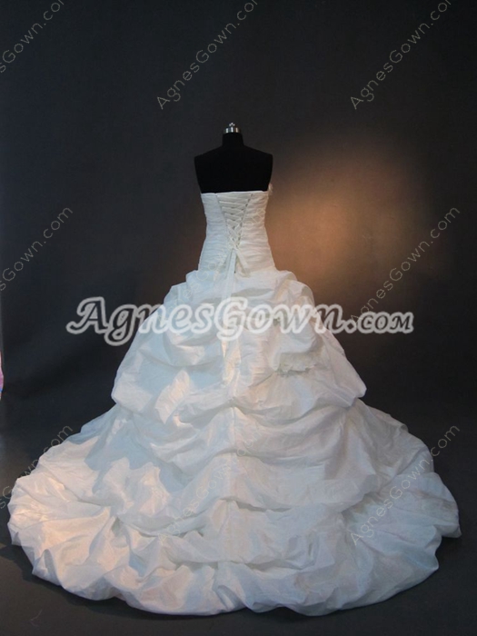 Stylish White Strapless Taffeta Wedding Dresses